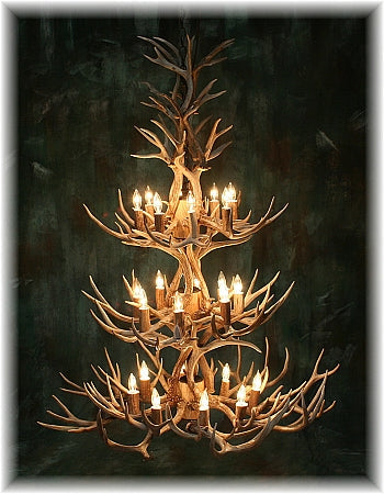 24 Light Reagan Tall Mule Deer Antlers Chandelier 60"H