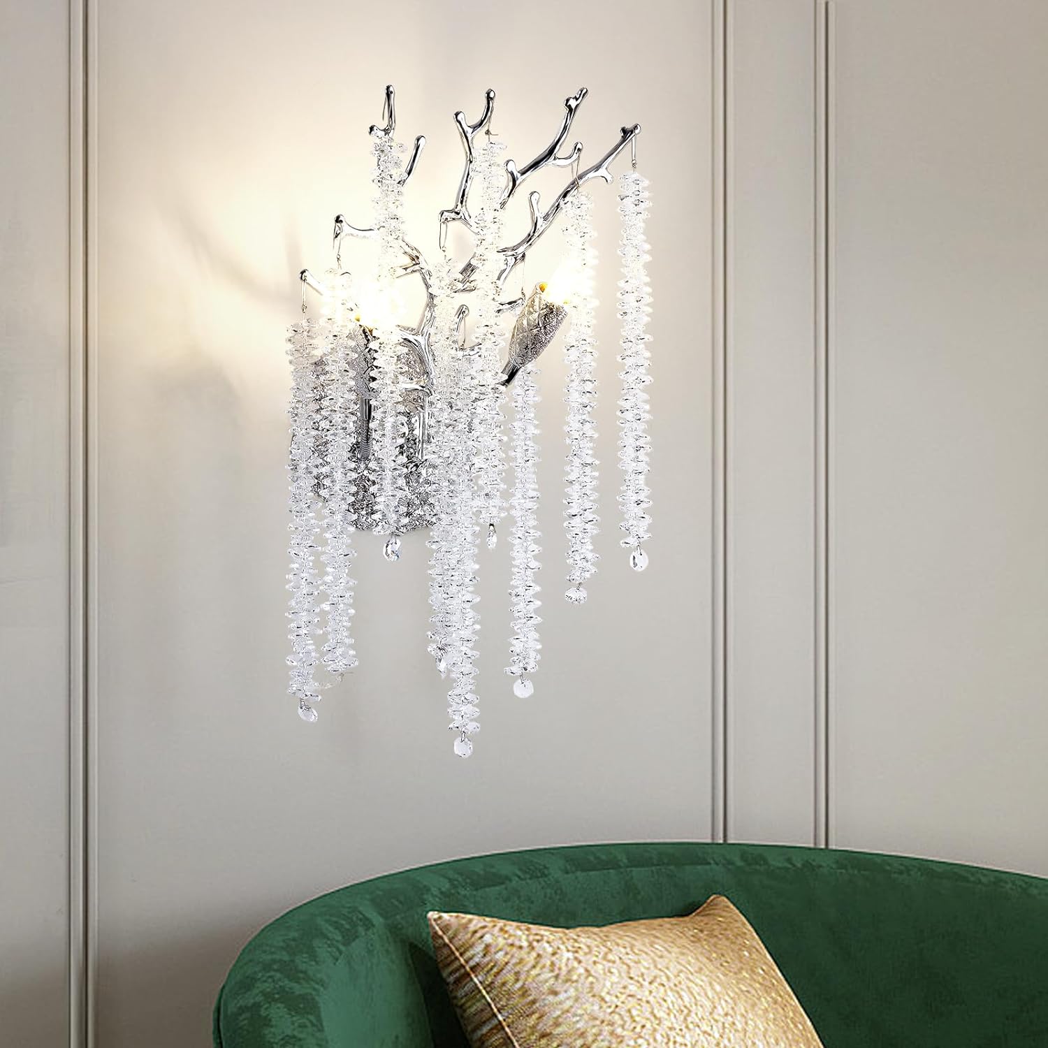 Snow Tree Crystal Silver Wall Sconce 10"H