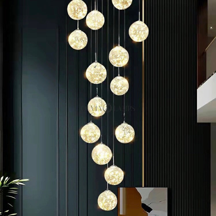 Extra Length 78.8''-196.9'' Customization Modern Starlight Globe Chandelier for Foyer Hall Crystal Clear Glass Ball Light Decoration Living Room Ceiling Lamp