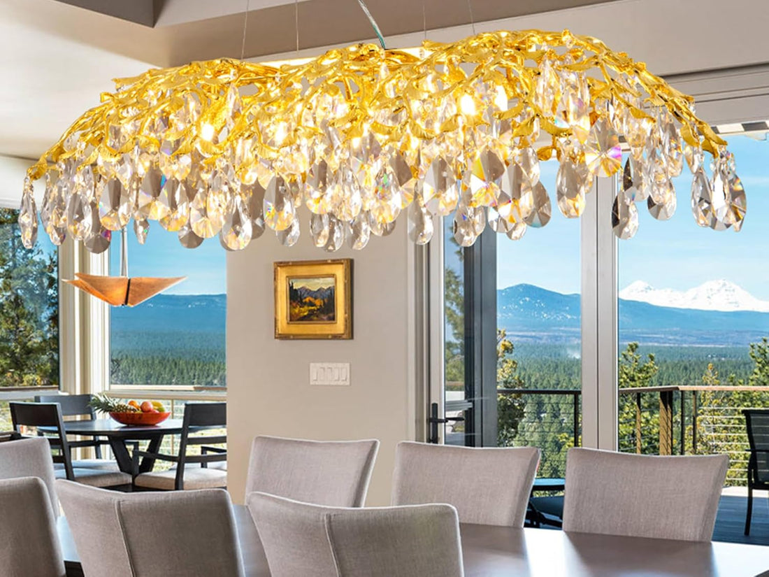 Gold Crystal Chandelier, 43.3'' Modern Chandeliers Tree Branch-Leaf Chandelier