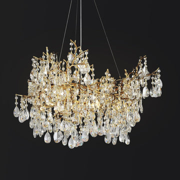 Crystal Chandelier for Dining Room, 31.5" Modern Gold Tree Branch Chandelier