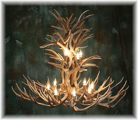 12 Light Reagan Tall Mule Deer Antlers Chandelier 42"