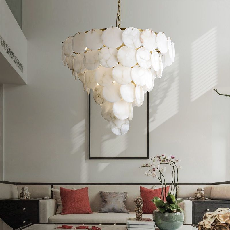 Olivia Alabaster Magnolia Multi-Tiered Round Chandelier