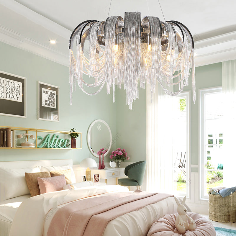 Olivia Sophian Aluminum Chain Tassel Round Chandelier