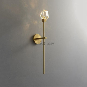 Faceted Crystal Masonry Wall Sconce Using Long Rod, Brass