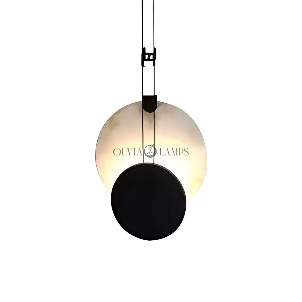 Black Paint Iron Disc Marble Pendant Lamp