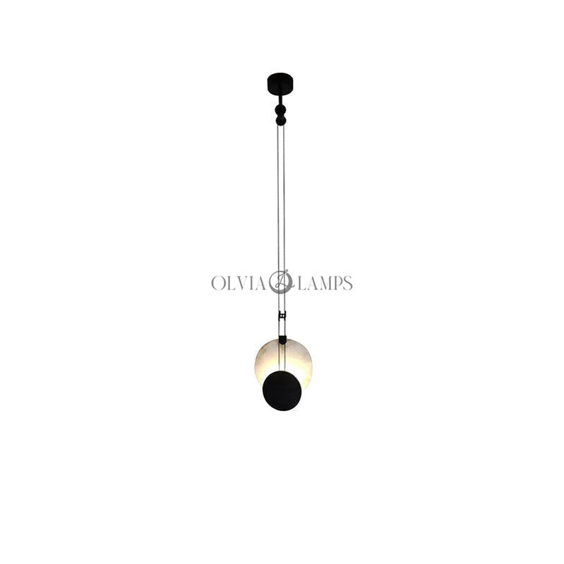 Black Paint Iron Disc Marble Pendant Lamp