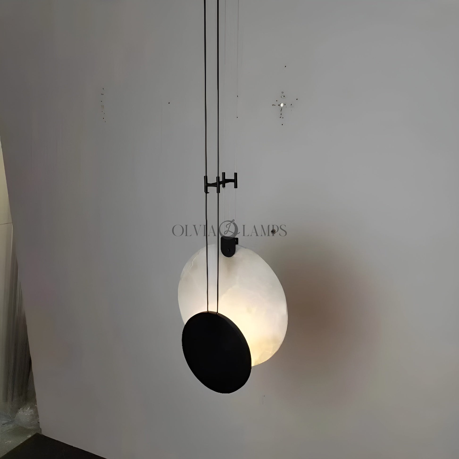 Black Paint Iron Disc Marble Pendant Lamp