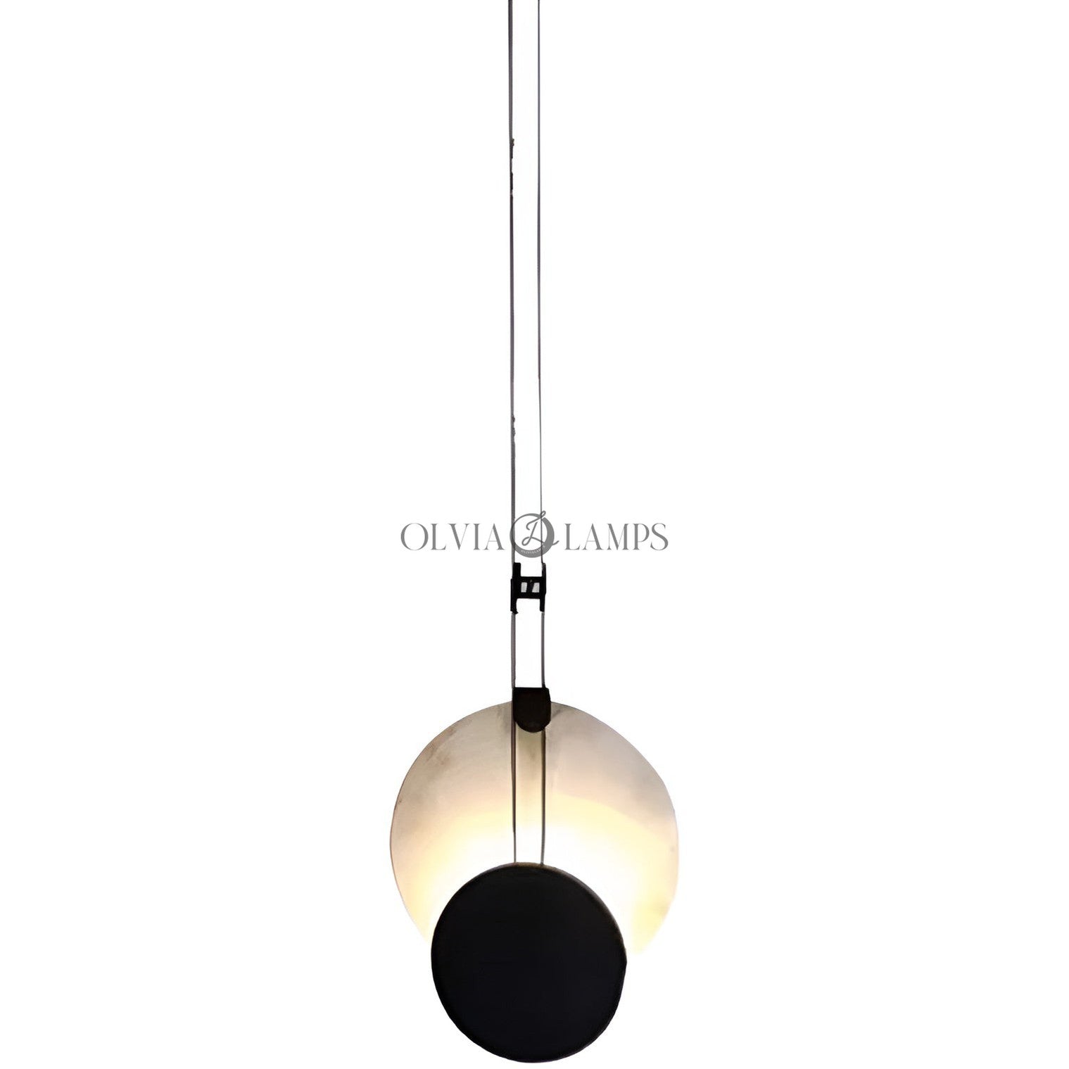 Black Paint Iron Disc Marble Pendant Lamp