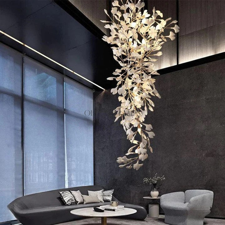 Porcelainous Leaves Twig Chandelier Tree Branch Shaped Pendant Light For High Ceiling Living Room Hotel Hall