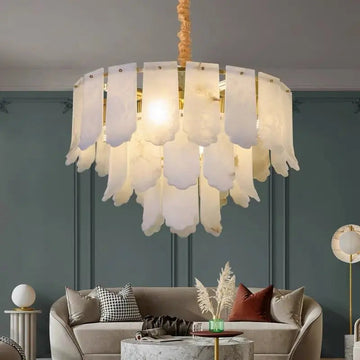 Olivia Alabaster Brass Multi-Layer Chandelier Lamp