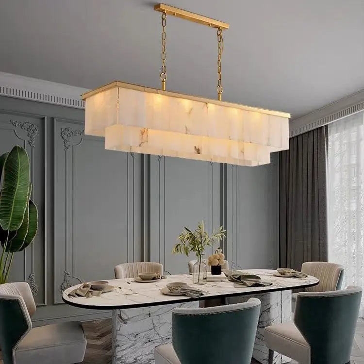 Olivia Alabaster Brass Rectangular Chandelier