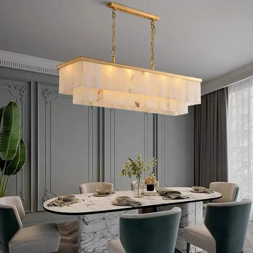 Olivia Alabaster Brass Rectangular Chandelier