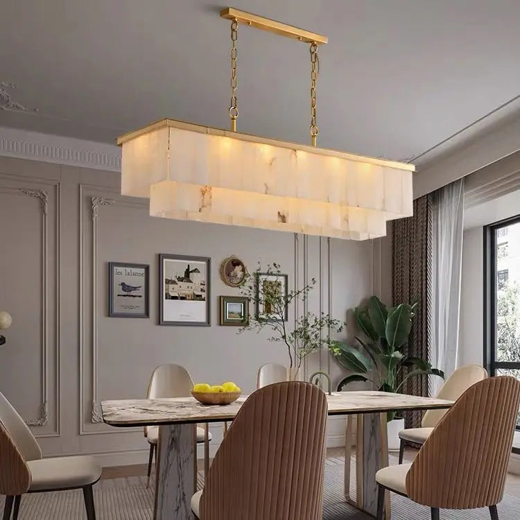 Olivia Alabaster Brass Rectangular Chandelier