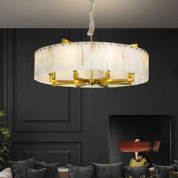 Olivia Alabaster Brass Round Chandelier Lighting