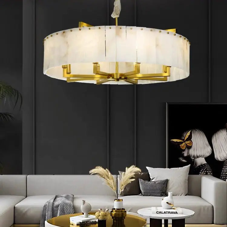 Olivia Alabaster Brass Round Chandelier Lighting