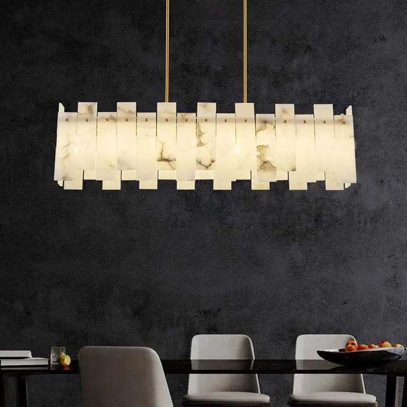 Olivia Alabaster Modern Rectangular Dining Room Chandeliers