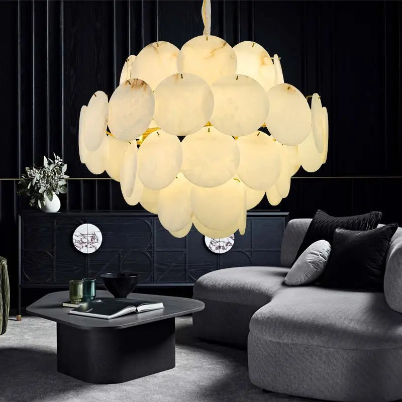 Olivia Spain Alabaster Brass Living Room Chandelier