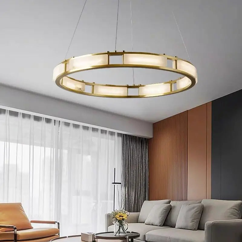 Olivia Spain Alabaster Brass Round Chandelier Lighting