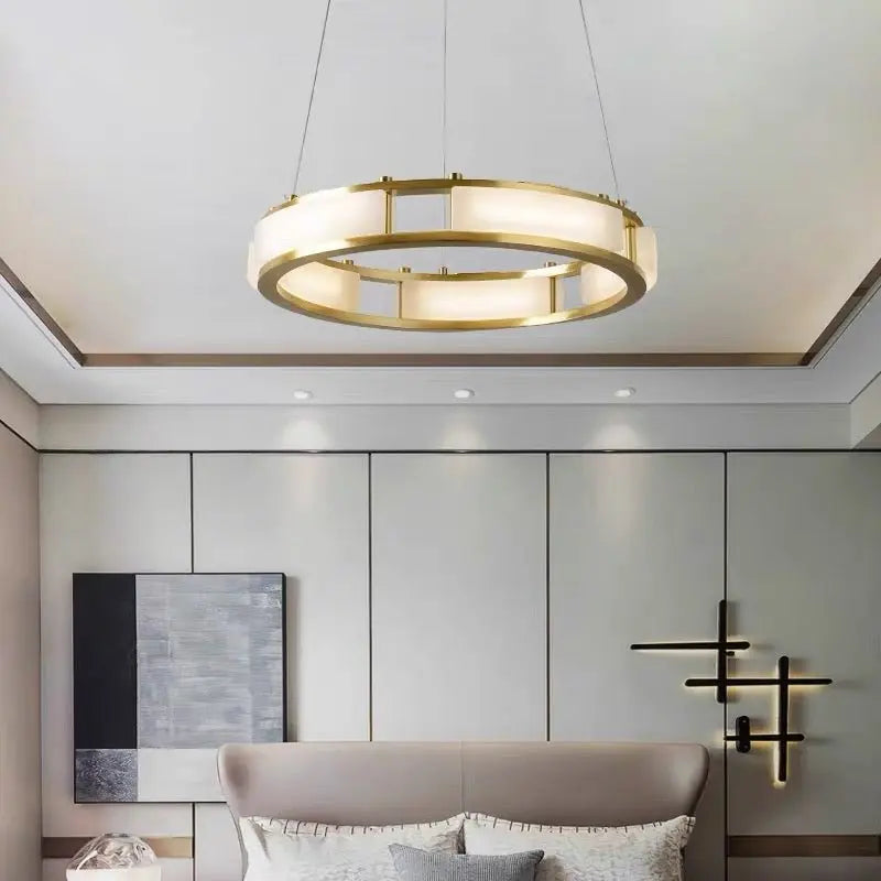 Olivia Spain Alabaster Brass Round Chandelier Lighting