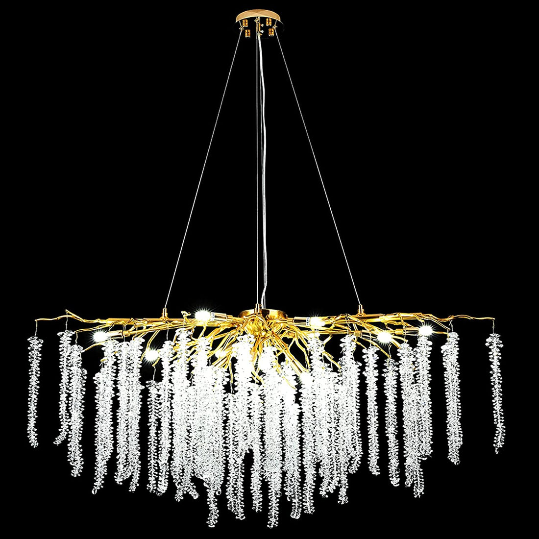 Olivia Doris White Crystal Rectangle Branch Chandelier Gold 45"L