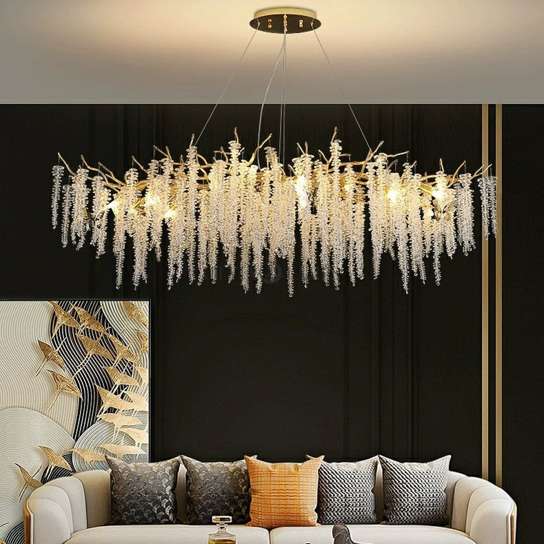 Crystal Leaf Chandelier For Dining Table Branch Rectangle L 102.4" 