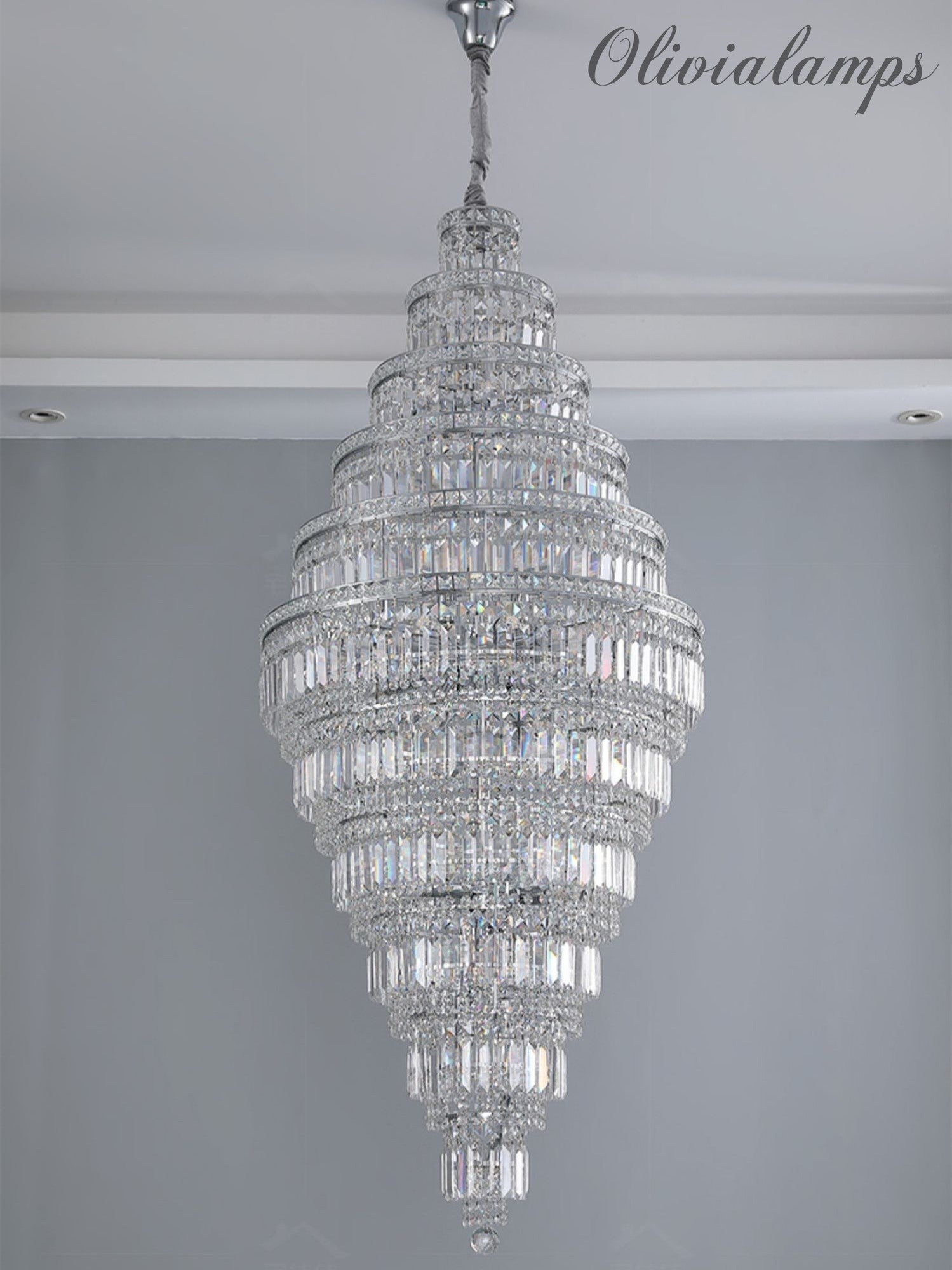 Chrome Extra Large Crystal Chandelier for Foyer Staircase Living Room Entrance Ceiling Light Fixture In Silver Customer review