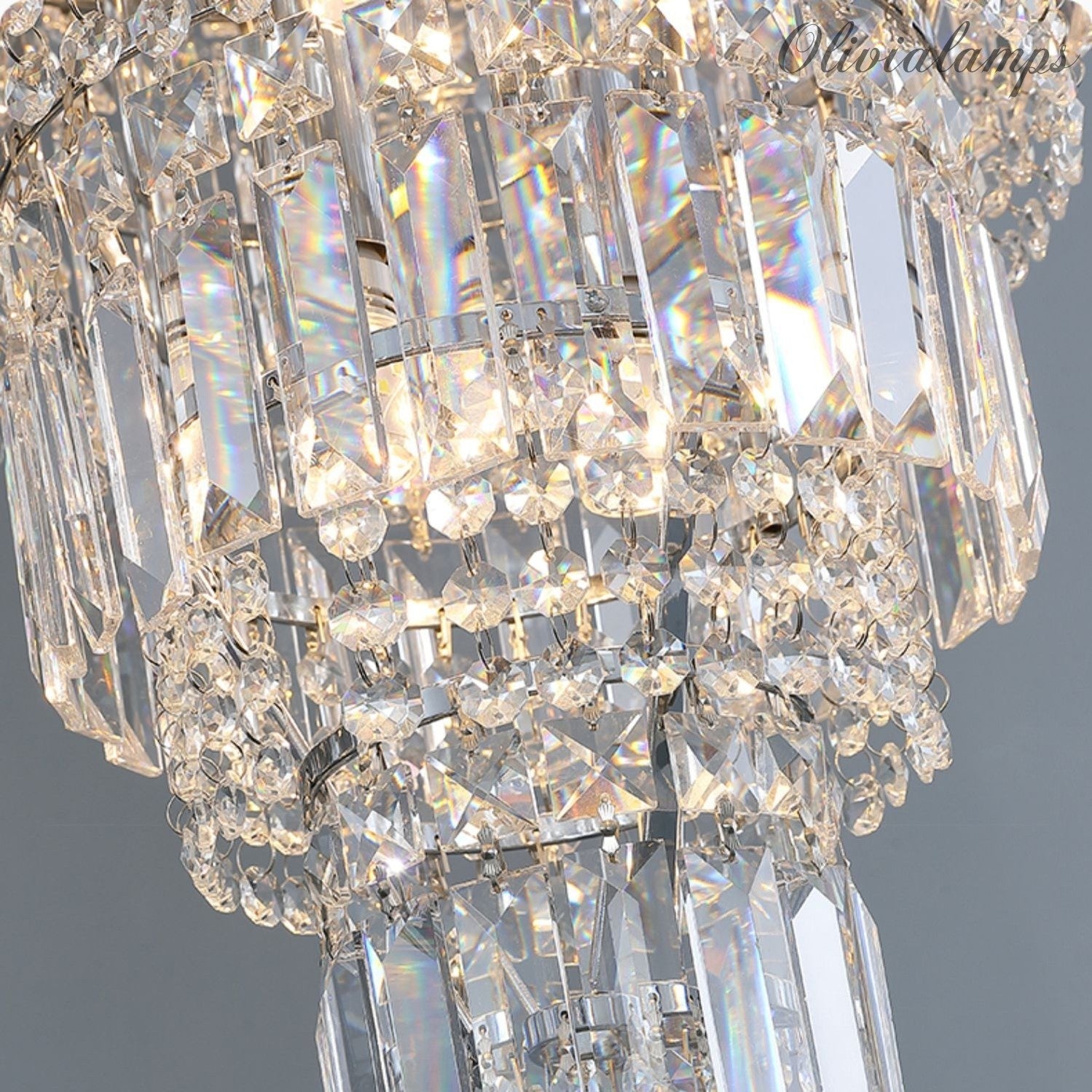 Chrome Extra Large Crystal Chandelier for Foyer Staircase Living Room Entrance Ceiling Light Fixture In Silver