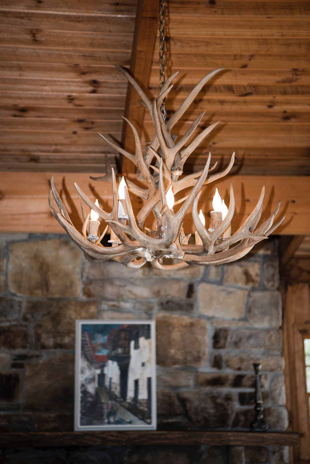 8 Light Reagan Tall Mule Deer Antlers Chandelier 20"H