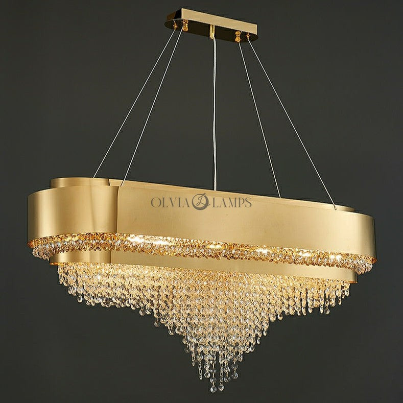 Decorative Gold Round Crystal Living Room Chandelier Light Oval Pendant Lamp For Dining Room Kitchen Table