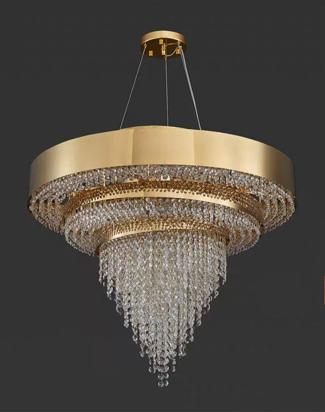 Decorative Gold Round Crystal Living Room Chandelier Light Oval Pendant Lamp For Dining Room Kitchen Table