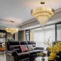 Decorative Gold Round Crystal Living Room Chandelier Light Oval Pendant Lamp For Dining Room Kitchen Table