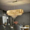 Decorative Gold Round Crystal Living Room Chandelier Light Oval Pendant Lamp For Dining Room Kitchen Table