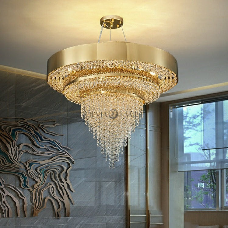 Decorative Gold Round Crystal Living Room Chandelier Light Oval Pendant Lamp For Dining Room Kitchen Table