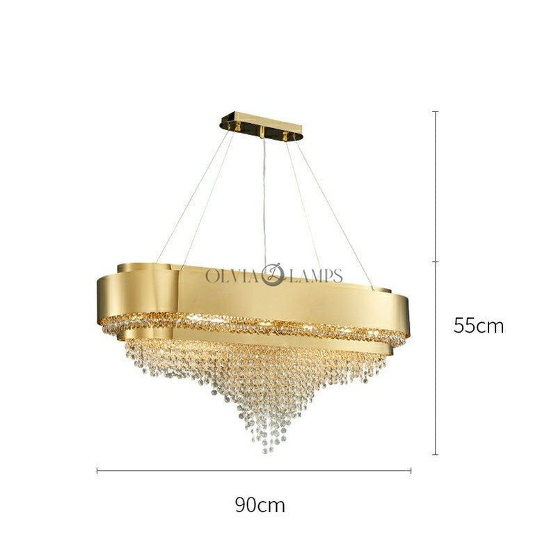 Decorative Gold Round Crystal Living Room Chandelier Light Oval Pendant Lamp For Dining Room Kitchen Table