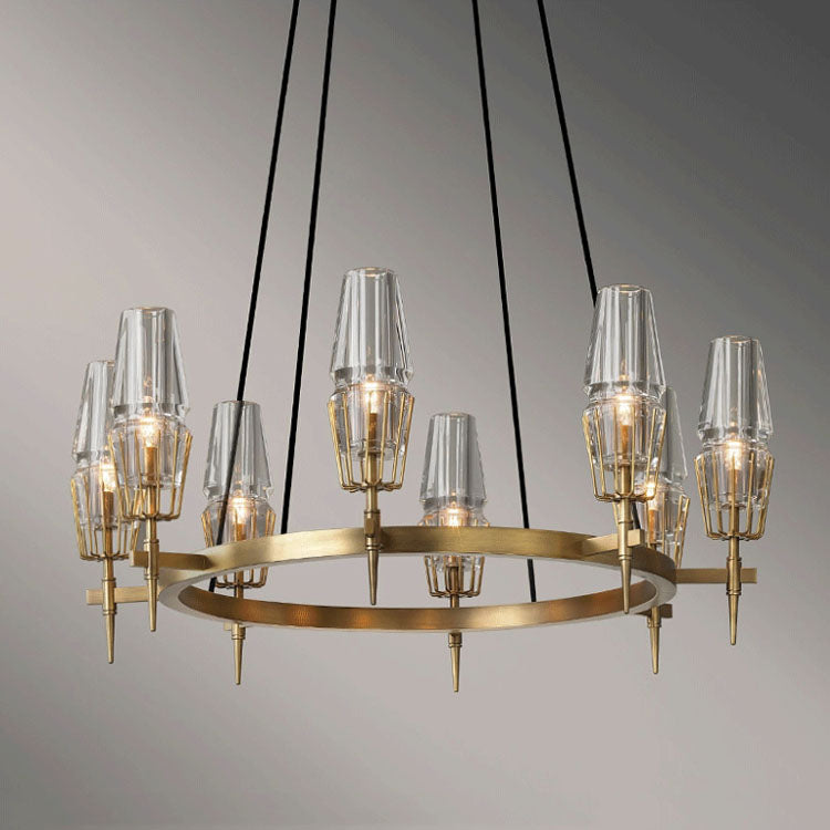 Olivia David Glass Round Chandelier Brass