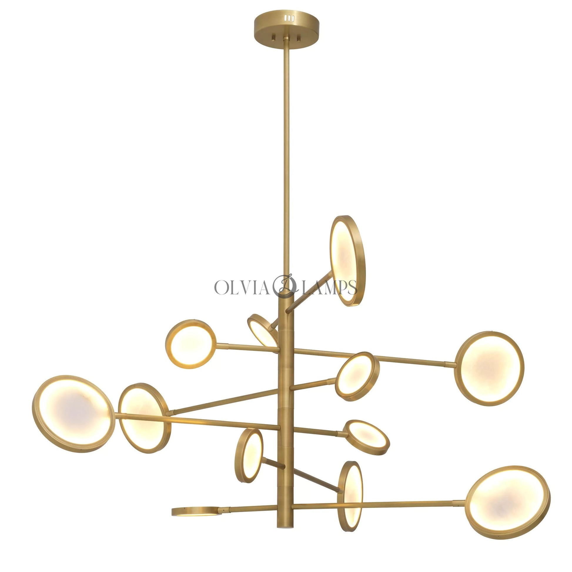 Domani Modern Brass Chandelier - (Antique Brass Finish | Alabaster)