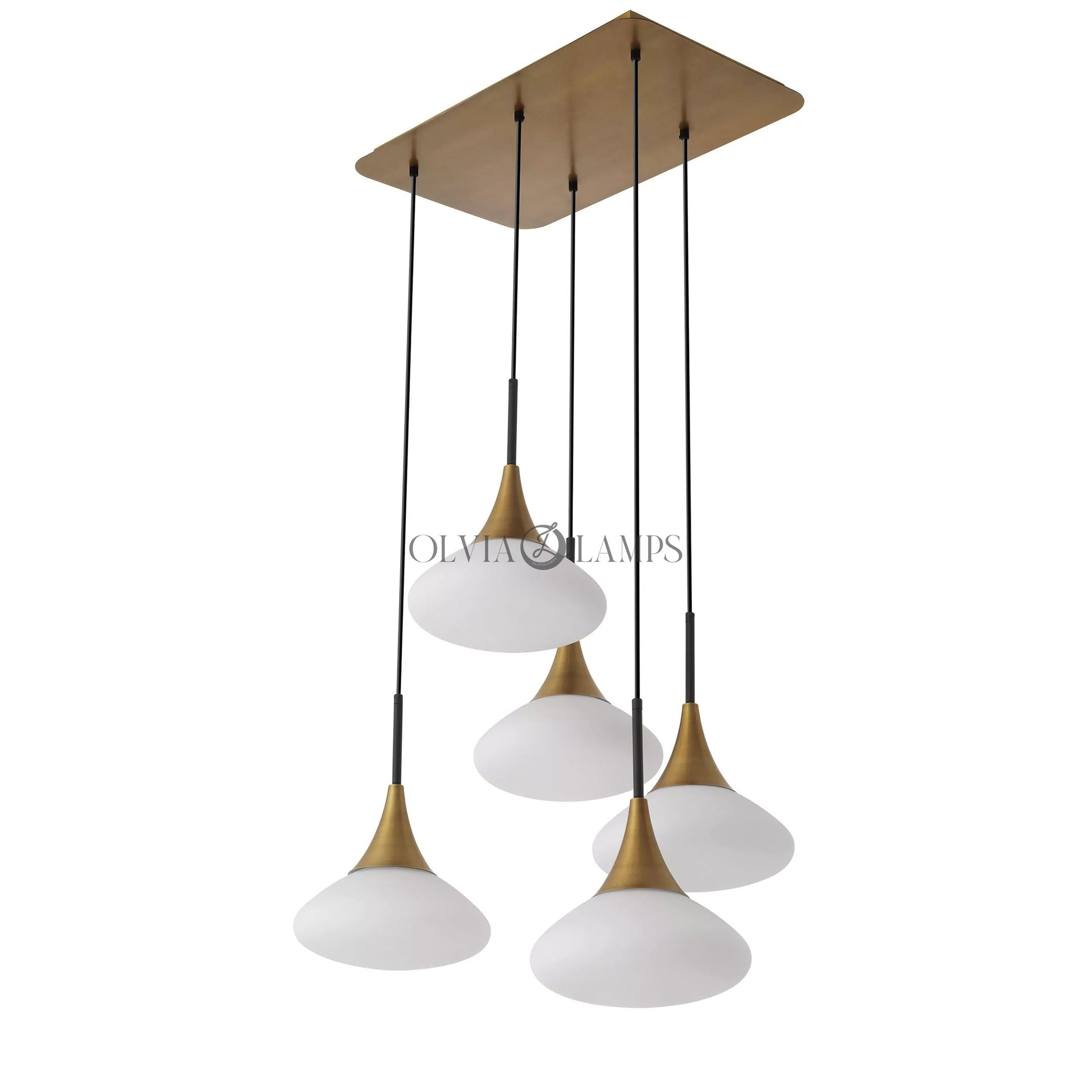 Duco L Modern Brass Chandelier - [Antique Brass Finish | White Glass | Black Finish | Alabaster]