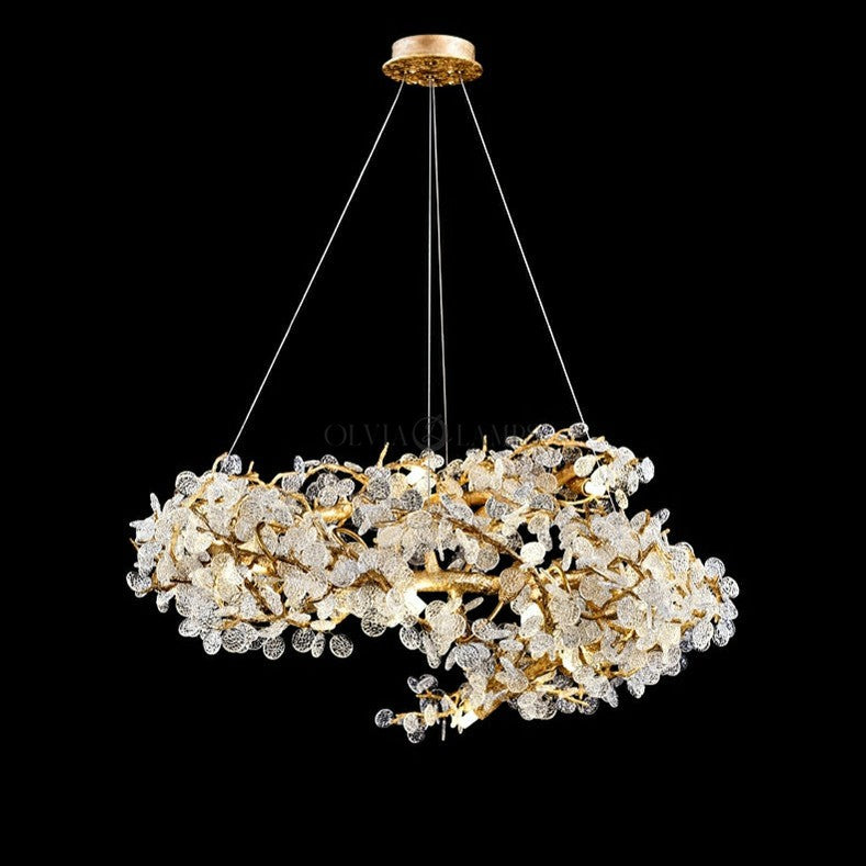 Elegant Brass Branch Chandelier Crystal Leaves Pendant Light For Living/ Bedroom Decor