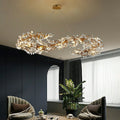 Elegant Brass Branch Chandelier Crystal Leaves Pendant Light For Living/ Bedroom Decor