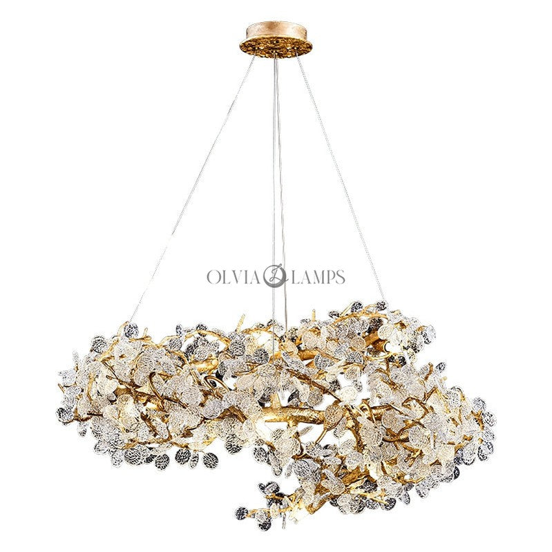 Elegant Brass Branch Chandelier Crystal Leaves Pendant Light For Living/ Bedroom Decor