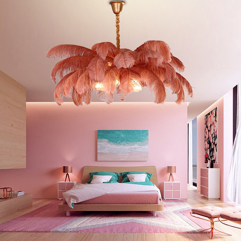 Olivia Elva Brass Palm Tree Feather Chandelier