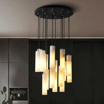 Olivia Alabaster Modern Cylindrical Round Chandelier  79"H