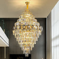 Fashion Large Staircase Chandelier For Foyer Living Room Entrance Crystal Ceiling Light Fixture In Gold Finish