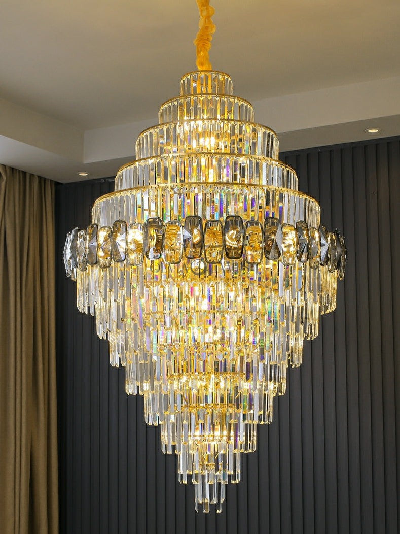 Fashion Large Staircase Chandelier For Foyer Living Room Entrance Crystal Ceiling Light Fixture In Gold Finish