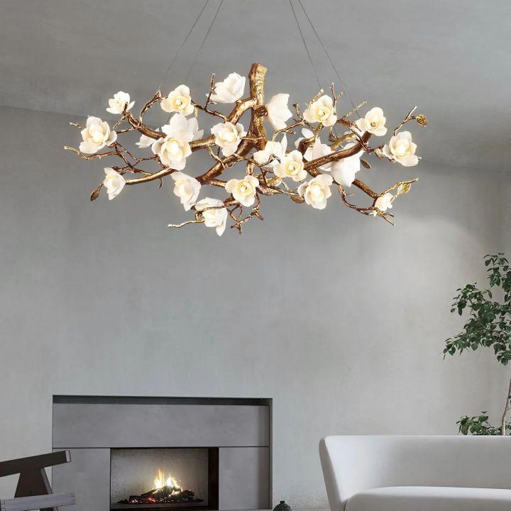 Flower Bloom Branch Brass Chandelier