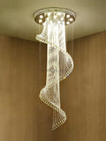 Flush Mounted Spiral Crystal Drops Chandelier Round LED Ceiling Lighting Fixture For Foyer Staircase/ Hotel Entrance