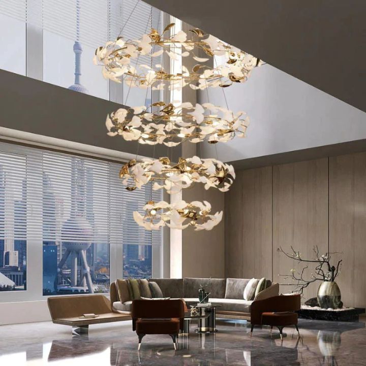 Ginkgo Rings Linear Branch Chandelier