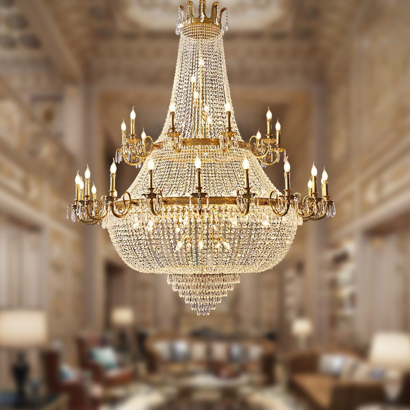 Oversized Luxury Double-layers Golden French Style Candle Crystal Chandelier  for Living/Dinning Room/Foyer/Hallway/Staircase