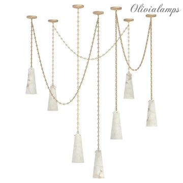 Steven Contemporary Alabaster Chandelier,7-Light Vintage Alabaster Pendant Cluster